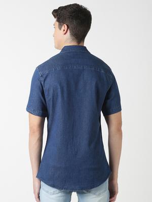 blue solid denim casual shirt - 17277661 - Standard Image - 3