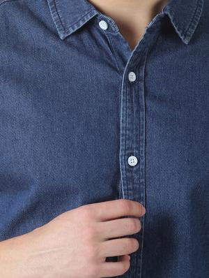 blue solid denim casual shirt - 17277661 - Standard Image - 5