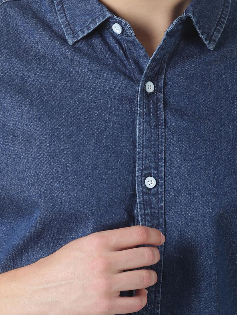 blue solid denim casual shirt - 17277661 - Zoom Image - 5