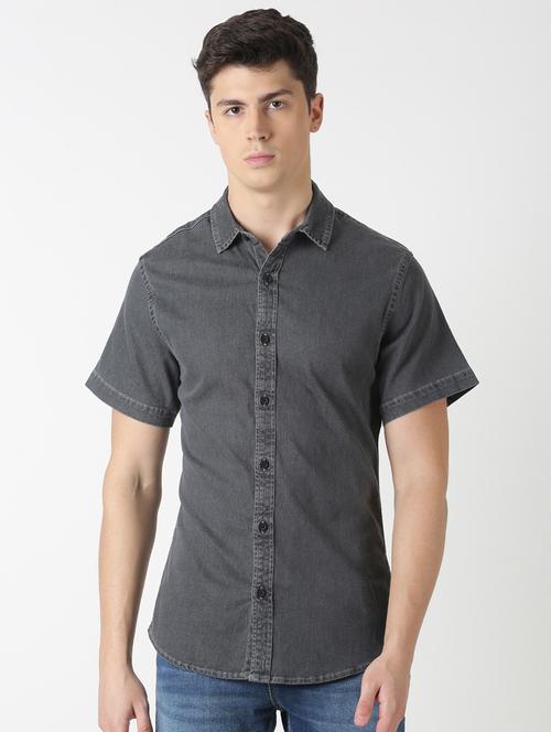 grey solid casual shirt - 17277662 - Standard Image - 1