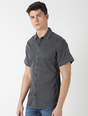 grey solid casual shirt - 17277662 - Standard Image - 2