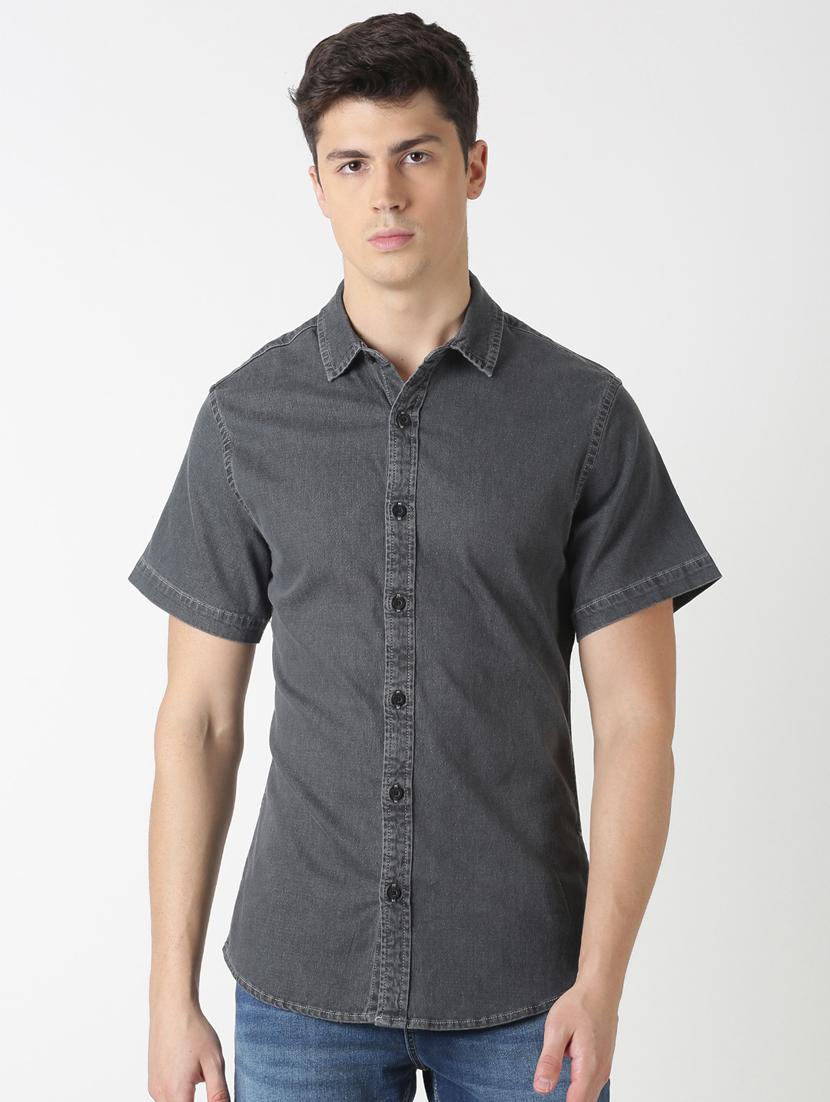grey solid casual shirt - 17277662 - Zoom Image - 1