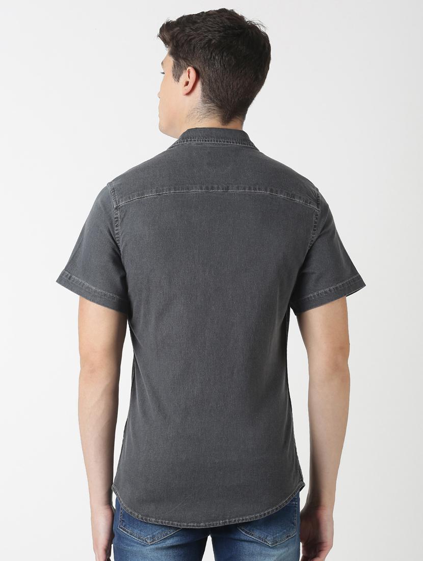 grey solid casual shirt - 17277662 - Zoom Image - 3