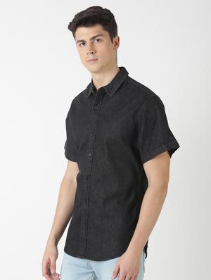 black solid casual shirt - 17277663 - Standard Image - 2