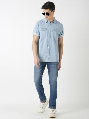 blue solid denim casual shirt - 17277664 - Standard Image - 4