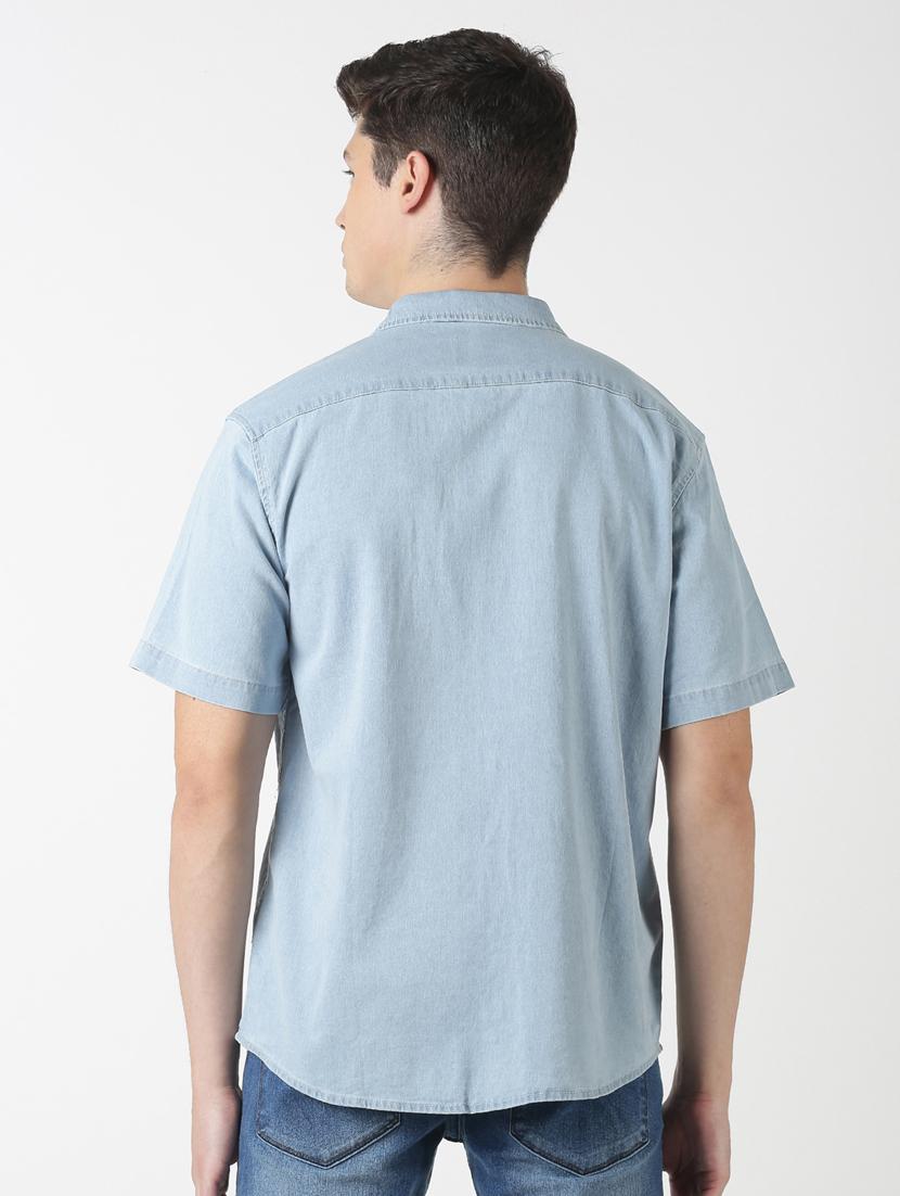 blue solid denim casual shirt - 17277664 - Zoom Image - 3