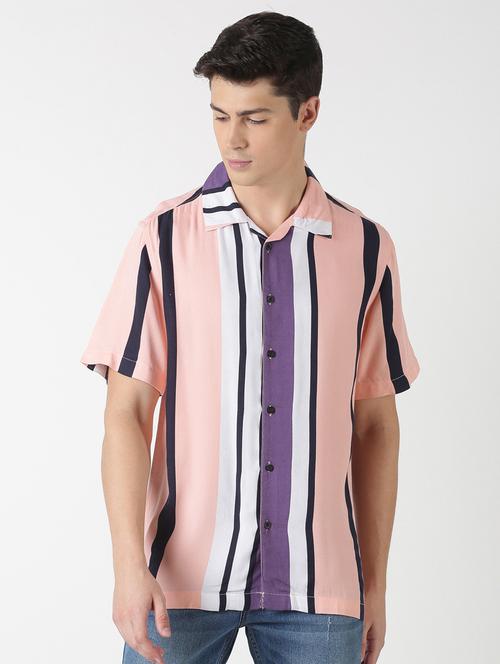 pink striped casual shirt - 17277670 - Standard Image - 1