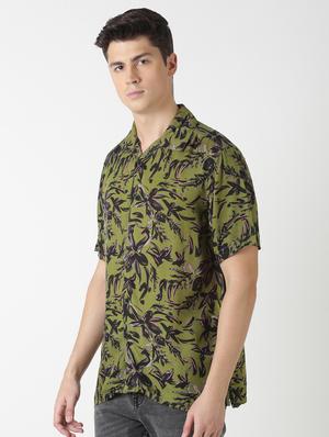 olive green printed casual shirt - 17277676 - Standard Image - 2