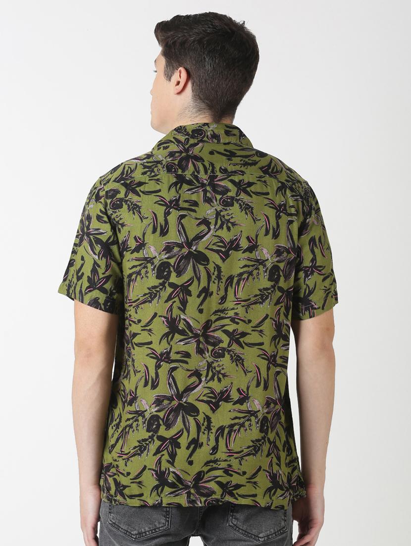 olive green printed casual shirt - 17277676 - Zoom Image - 3