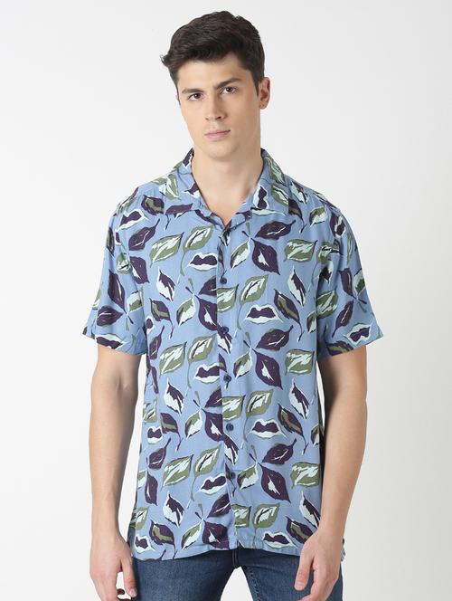 blue printed casual shirt - 17277679 - Standard Image - 1