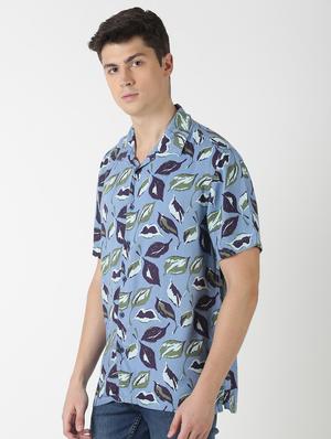 blue printed casual shirt - 17277679 - Standard Image - 2
