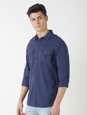 navy blue solid casual shirt - 17277680 - Standard Image - 2