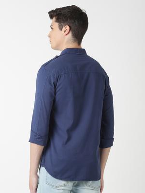 navy blue solid casual shirt - 17277680 - Standard Image - 3