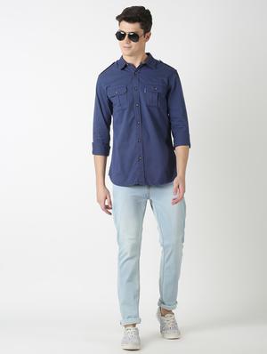 navy blue solid casual shirt - 17277680 - Standard Image - 4