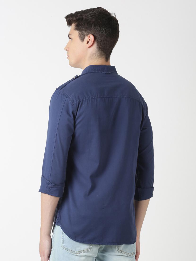 navy blue solid casual shirt - 17277680 - Zoom Image - 3