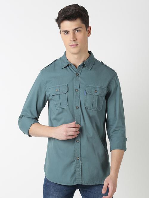 green solid casual shirt - 17277682 - Standard Image - 1