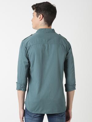 green solid casual shirt - 17277682 - Standard Image - 3