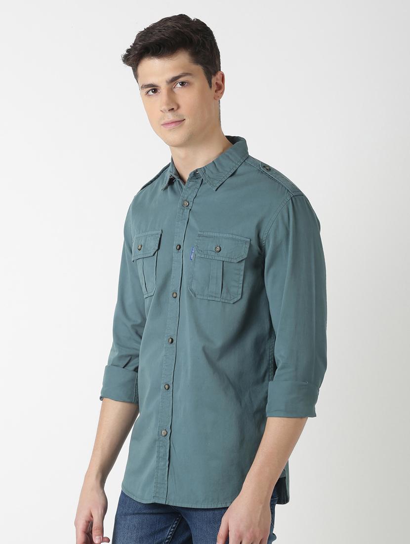 green solid casual shirt - 17277682 - Zoom Image - 2