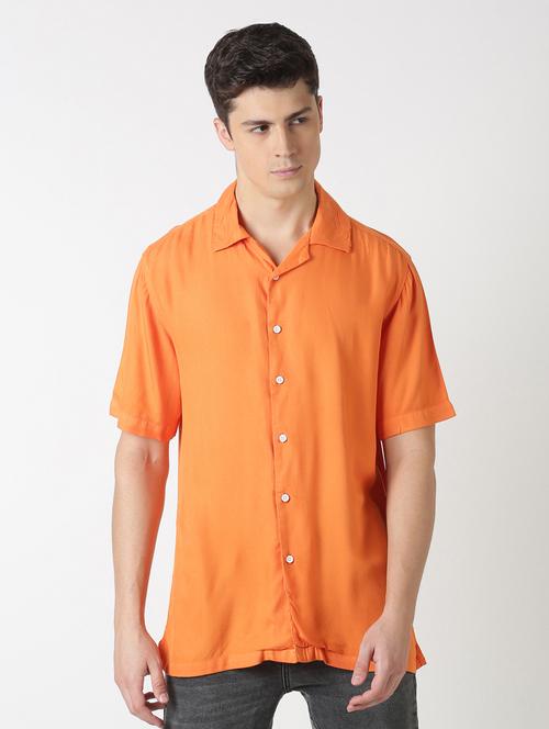 orange solid casual shirt - 17277686 - Standard Image - 1
