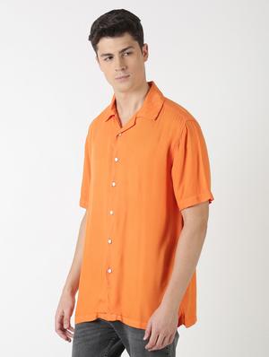 orange solid casual shirt - 17277686 - Standard Image - 2