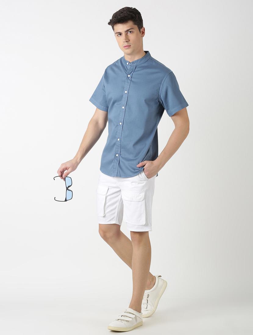 blue solid casual shirt - 17277691 - Zoom Image - 4