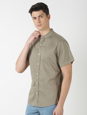 olive green solid casual shirt - 17277694 - Standard Image - 2