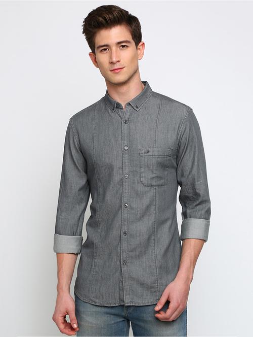 grey solid casual shirt - 17277961 - Standard Image - 1