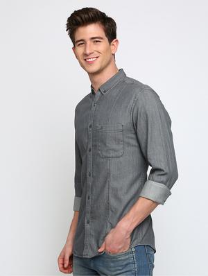 grey solid casual shirt - 17277961 - Standard Image - 2