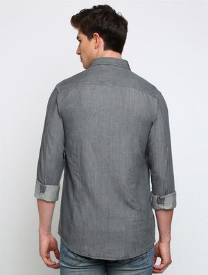 grey solid casual shirt - 17277961 - Standard Image - 3