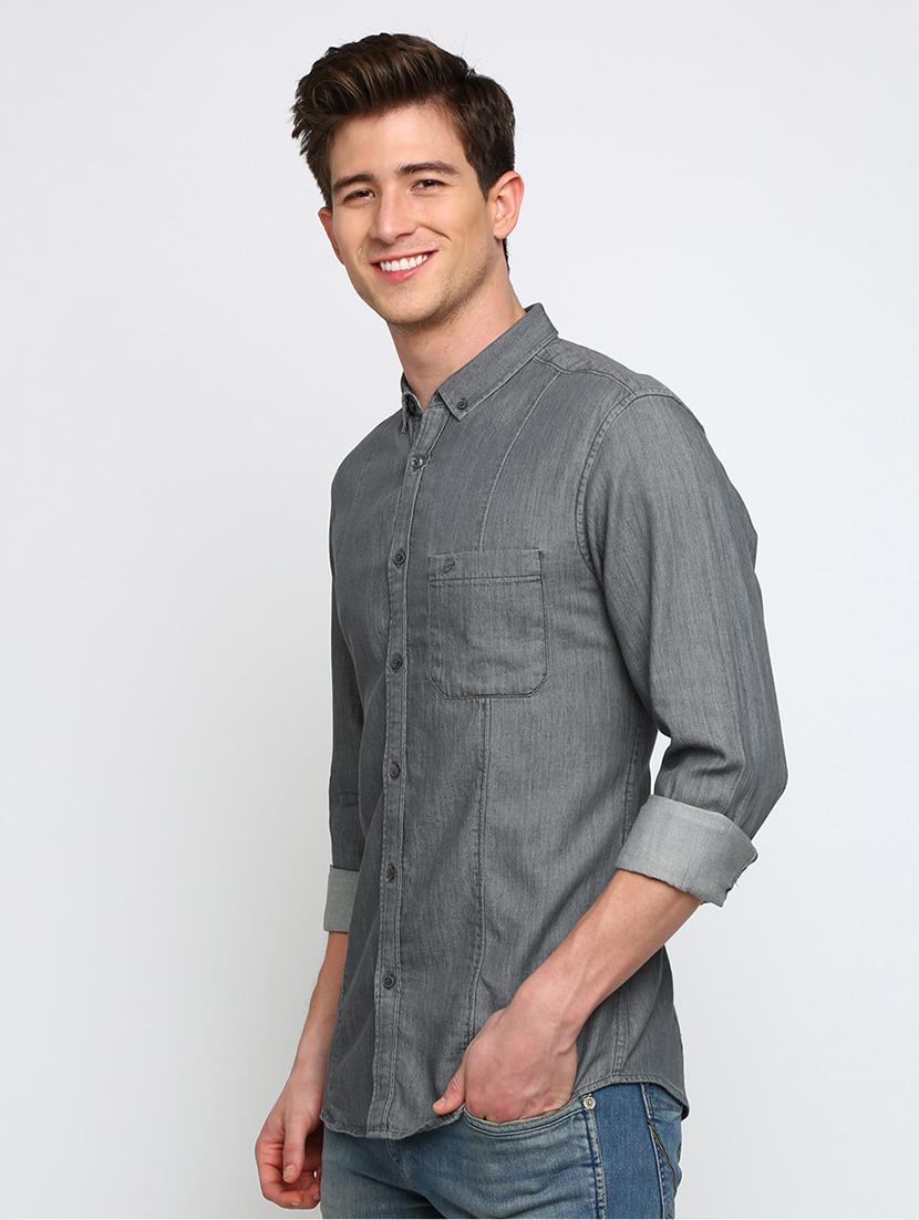 grey solid casual shirt - 17277961 - Zoom Image - 2