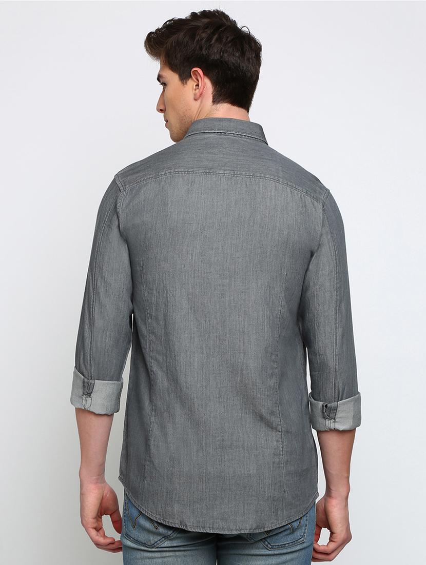 grey solid casual shirt - 17277961 - Zoom Image - 3