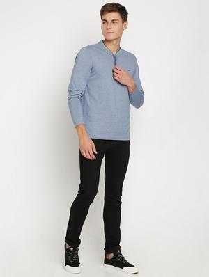 blue solid collared t-shirt - 17278091 - Standard Image - 4