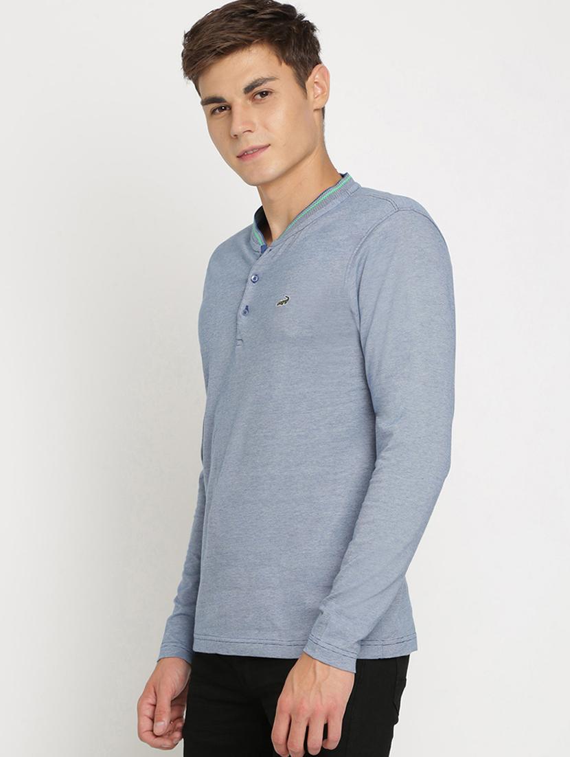 blue solid collared t-shirt - 17278091 - Zoom Image - 2