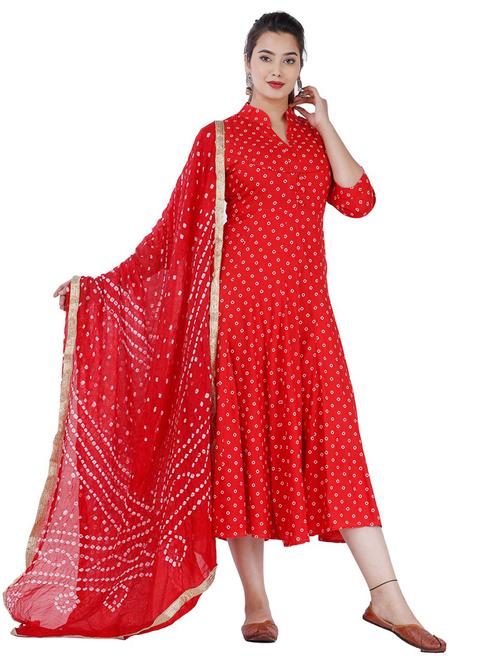 bandhani print a-line ethnic dress - 17279239 - Very Small Image - 1
