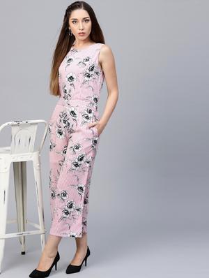 round neck striped full leg jumpsuit - 17279250 - Standard Image - 2