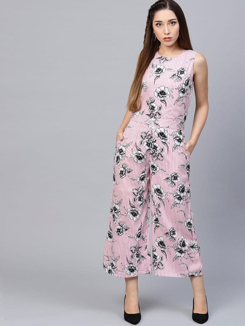 round neck striped full leg jumpsuit - 17279250 - Zoom Image - 1