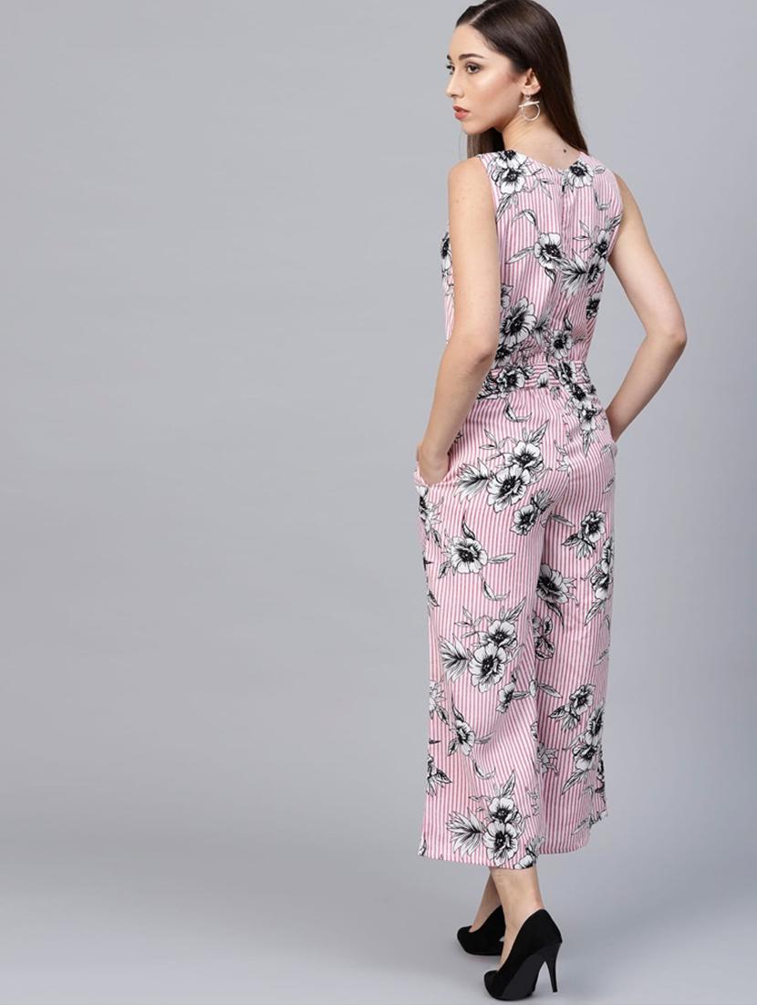 round neck striped full leg jumpsuit - 17279250 - Zoom Image - 3