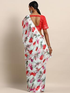 floral printed saree with blouse - 17279528 - Standard Image - 2