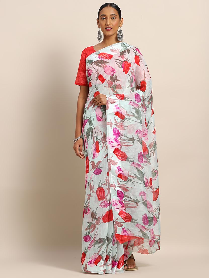 floral printed saree with blouse - 17279528 - Zoom Image - 1