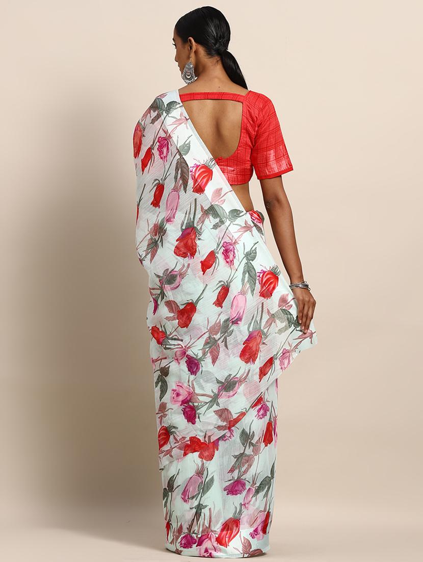 floral printed saree with blouse - 17279528 - Zoom Image - 2