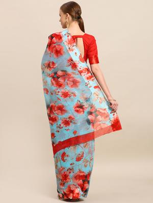 floral printed saree with blouse - 17279535 - Standard Image - 2