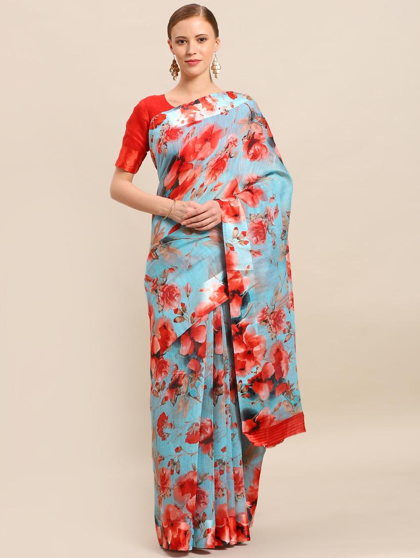 floral printed saree with blouse - 17279535 - Zoom Image - 1