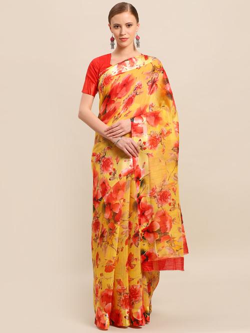 floral printed saree with blouse - 17279538 - Very Small Image - 1