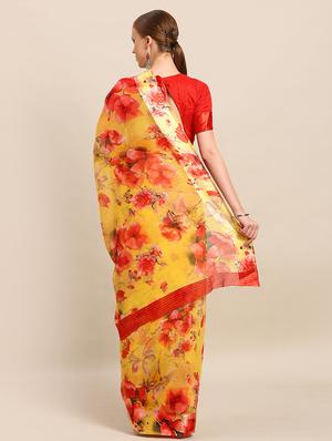 floral printed saree with blouse - 17279538 - Standard Image - 2