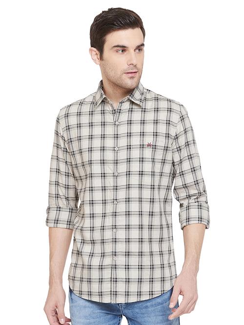 beige checkered casual shirt - 17279752 - Standard Image - 1