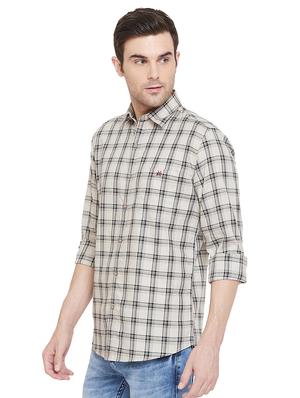 beige checkered casual shirt - 17279752 - Standard Image - 2
