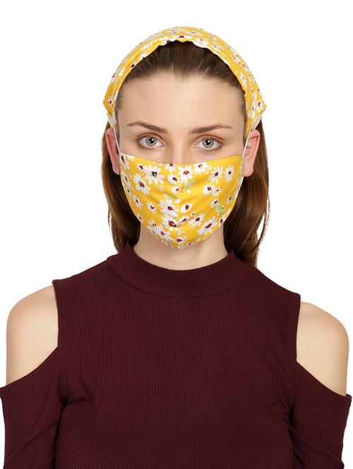 yellow rayon anti-pollution women mask with hairband - 17279808 - Very Small Image - 1