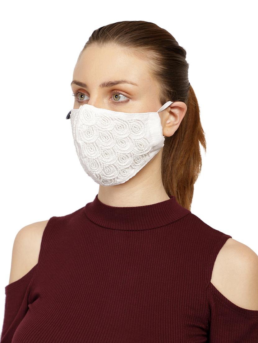 white cotton decorative women mask - 17279859 - Zoom Image - 2