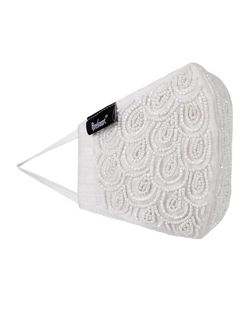 white cotton decorative women mask - 17279859 - Zoom Image - 3