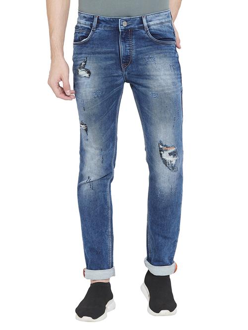 blue washed distressed denim jeans - 17280026 - Standard Image - 1